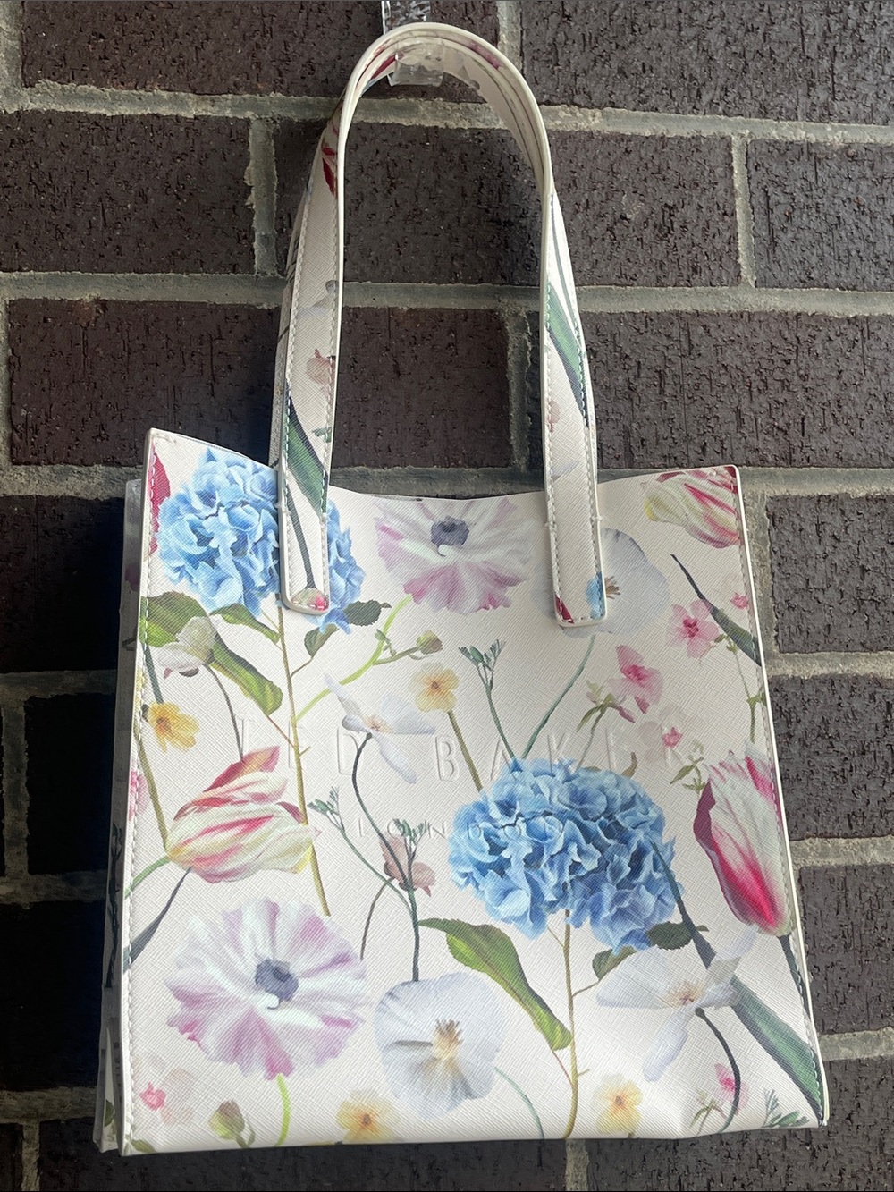 Ted Baker London White Floral Tote with Blue Hydrangea and Pink Accents, NWT